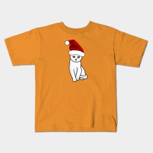 White Cat Wearing Santa hat Kids T-Shirt
